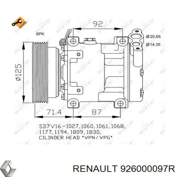 Купить 926000097R Renault (RVI) Компрессор климатической установки