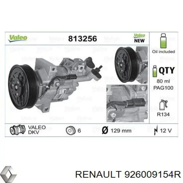 Компрессор системы кондиционирования Renault (RVI) 926009154R цена, от 216.64 USD