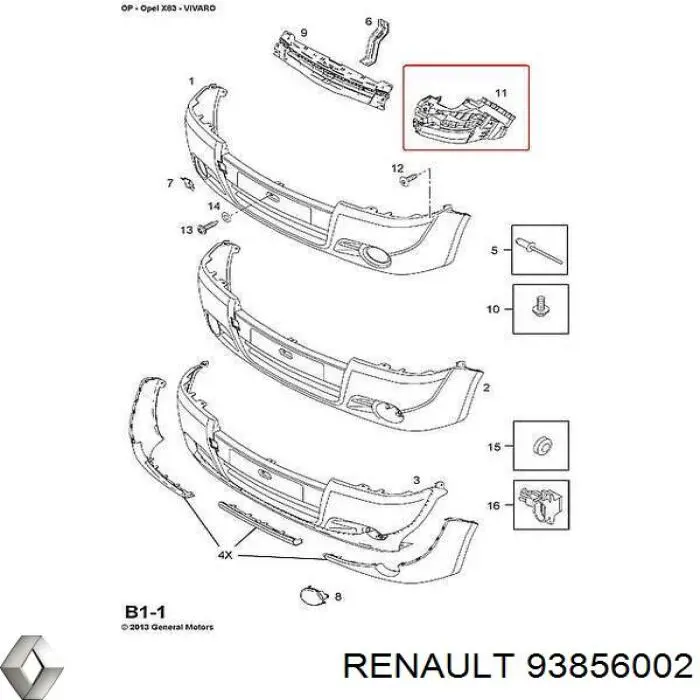Правое крепление переднего бампера Opel 93856002 цена, от 37.12 USD