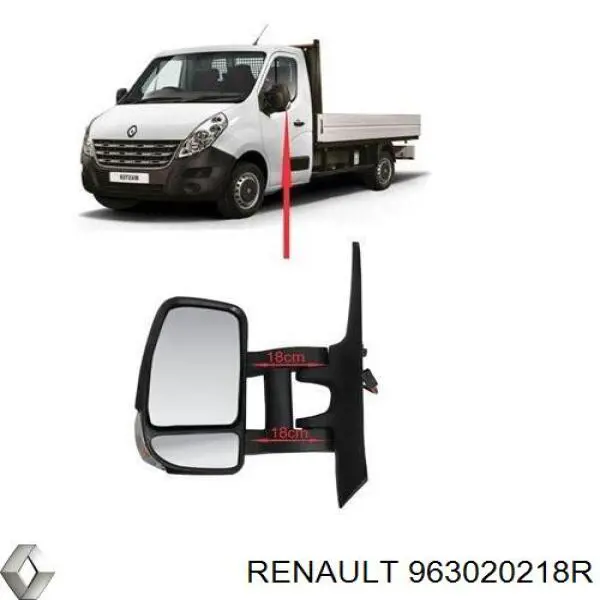963020218R Renault (RVI) espelho de retrovisão esquerdo