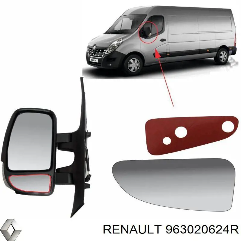 Зеркало заднего вида, левое Renault (RVI) 963020624R цена, от 95.54 USD