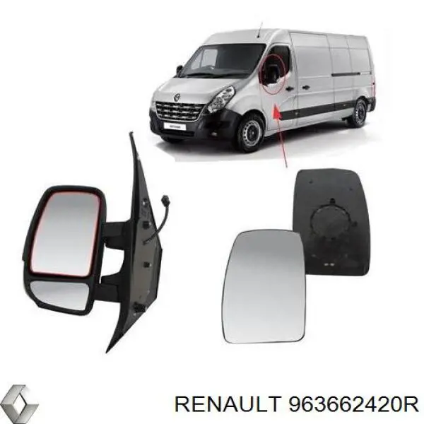 Зеркальный элемент водительского зеркала Renault (RVI) 963662420R цена, от 42.07 USD