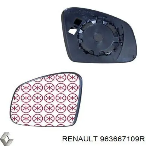 963667109R Renault (RVI) elemento espelhado do espelho de retrovisão esquerdo