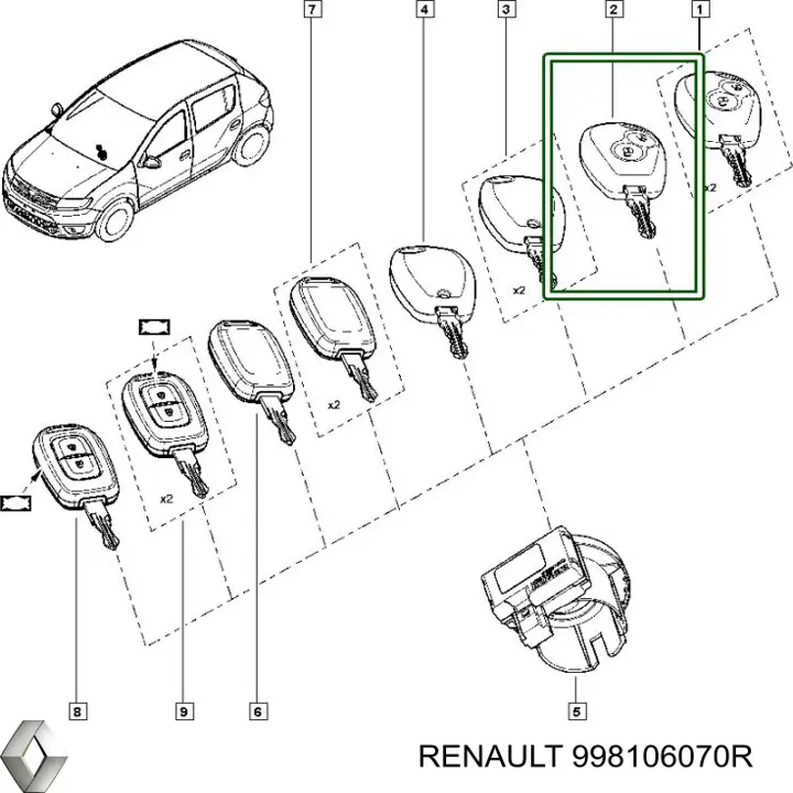 Ключ замка зажигания  Renault (RVI) 998106070R