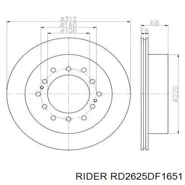 Задний тормозной диск Rider RD2625DF1651 цена, от 22.56 USD