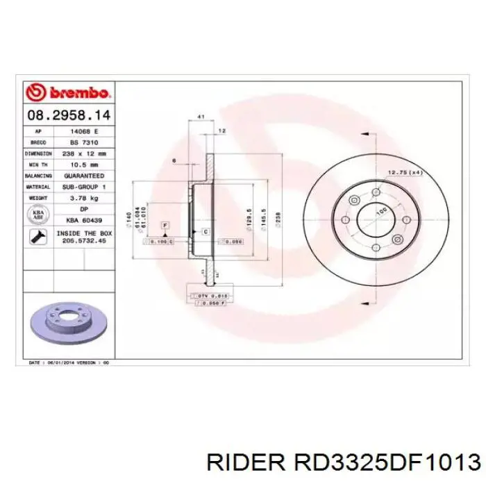 RD3325DF1013 Rider Диск тормозной передний