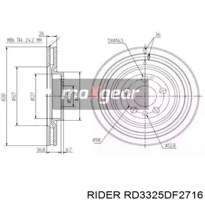 RD3325DF2716 Rider Диск тормозной передний
