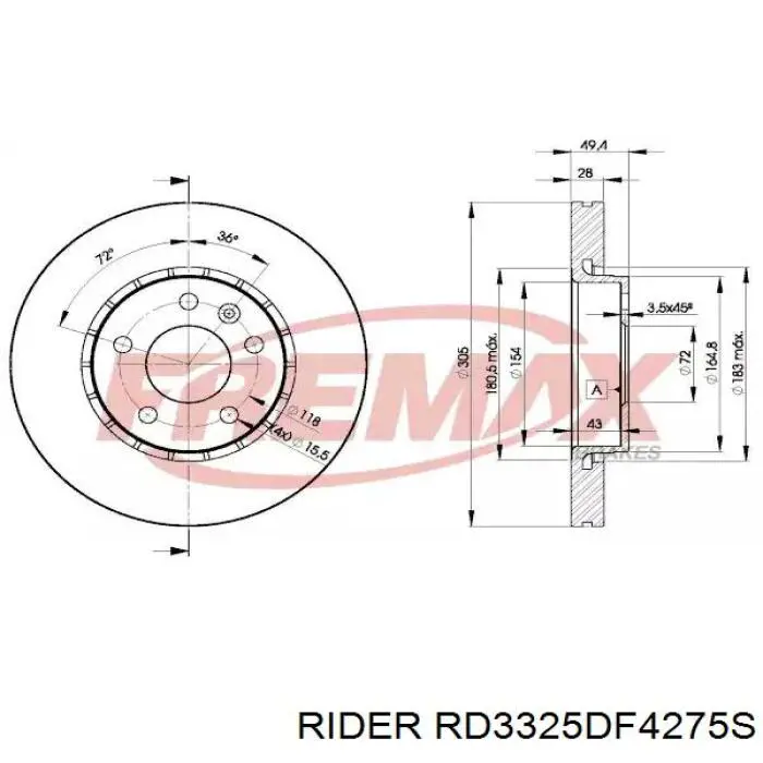RD3325DF4275S Rider Диск тормозной передний