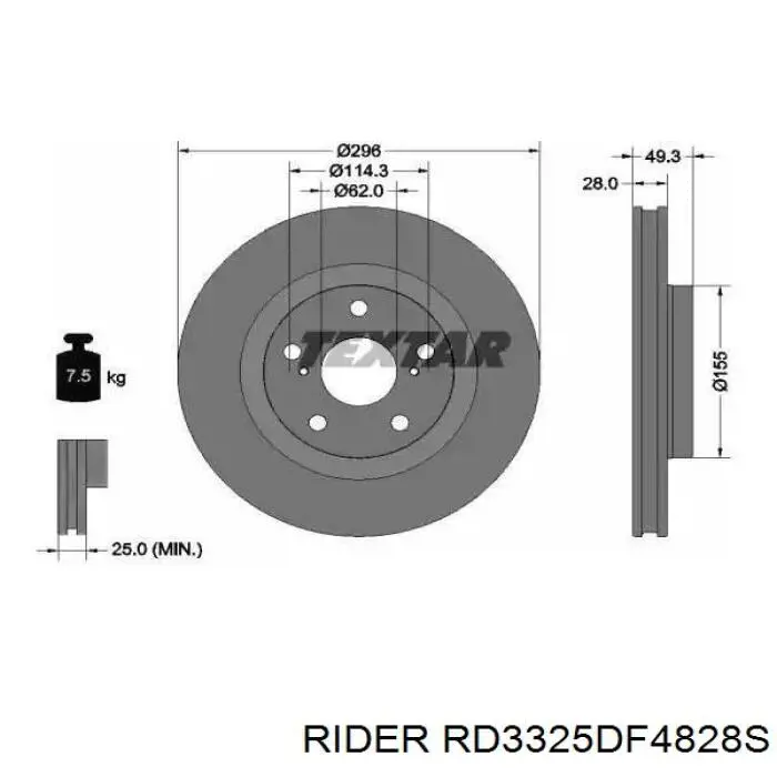 Тормоз дисковый передний Rider RD3325DF4828S цена, от 31.67 USD