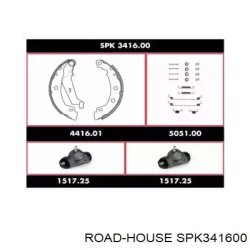 SPK341600 Road House колодки тормозные задние барабанные, в сборе с цилиндрами, комплект