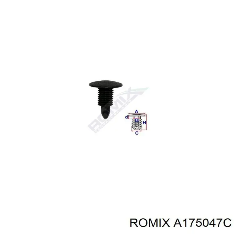 Пистон (клип) крепления подкрылка переднего крыла Romix A175047C
