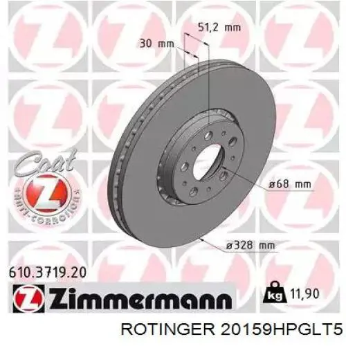 Передние тормозные диски 20159HPGLT5 Rotinger