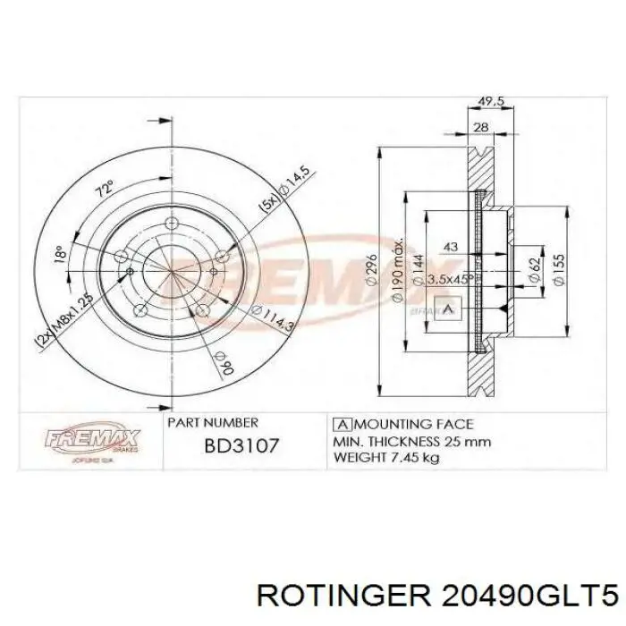 Купить 20490GLT5 Rotinger Ротор тормозной