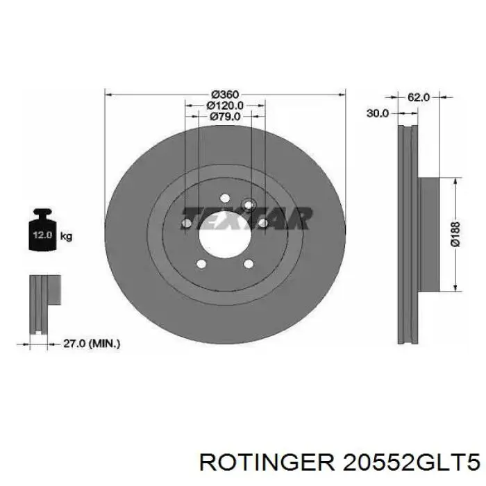 Передние тормозные диски 20552GLT5 Rotinger