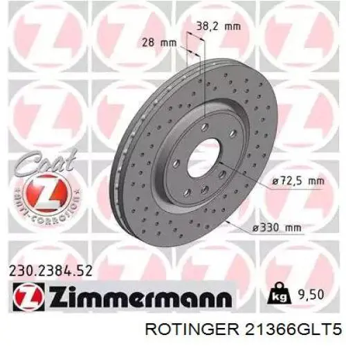 Передние тормозные диски 21366GLT5 Rotinger