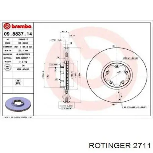 Передние тормозные диски 2711 Rotinger