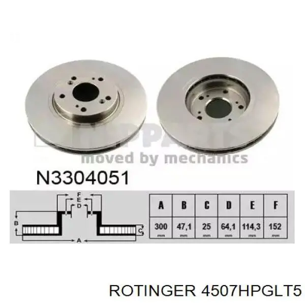 Передние тормозные диски 4507HPGLT5 Rotinger