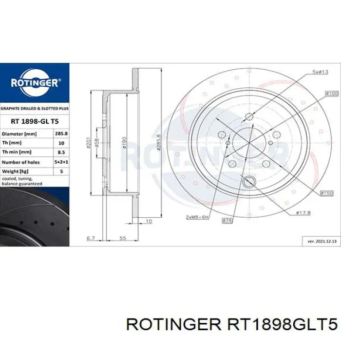 Диск гальмівний задній RT1898GLT5 Rotinger