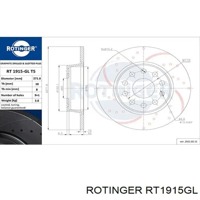 Купить RT1915GL Rotinger Диск тормозной задний