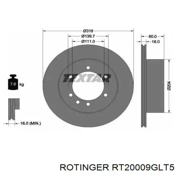 Купить RT20009GLT5 Rotinger Ротор тормозной