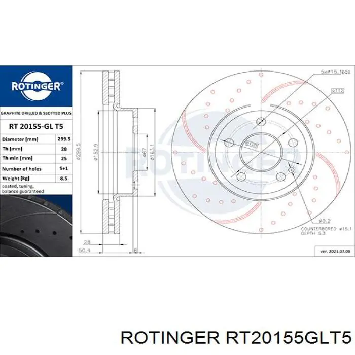 Тормоз дисковый передний Rotinger RT20155GLT5 цена, от 76.69 USD