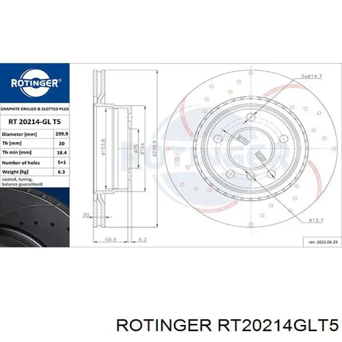 Диск тормозной задний Rotinger RT20214GLT5