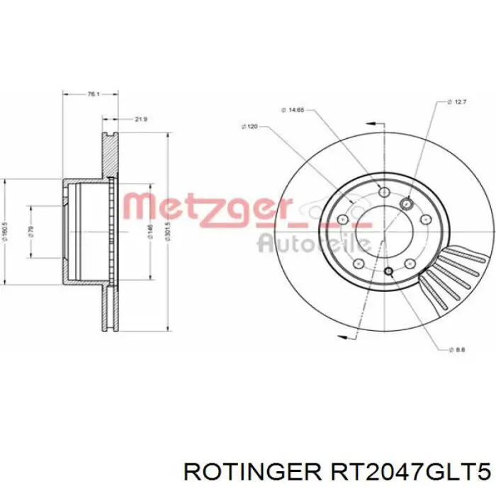 Тормоз дисковый передний Rotinger RT2047GLT5 цена, от 49.80 USD
