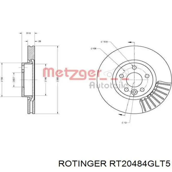 Передние тормозные диски RT20484GLT5 Rotinger
