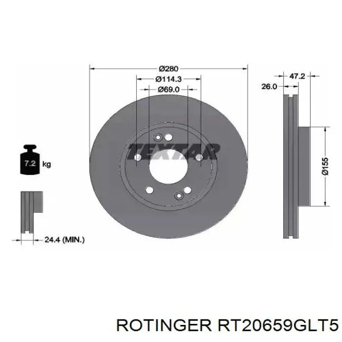 Передние тормозные диски RT20659GLT5 Rotinger