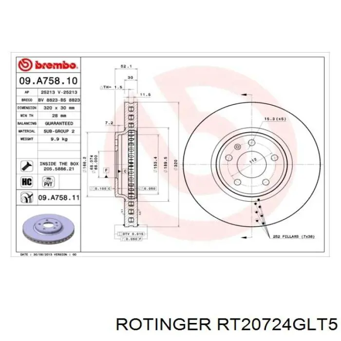 Передние тормозные диски RT20724GLT5 Rotinger