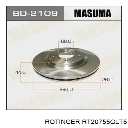 Тормоз дисковый передний Rotinger RT20755GLT5 цена, от 60.19 USD