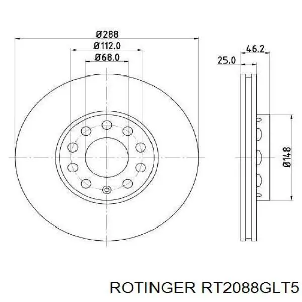 Передние тормозные диски RT2088GLT5 Rotinger