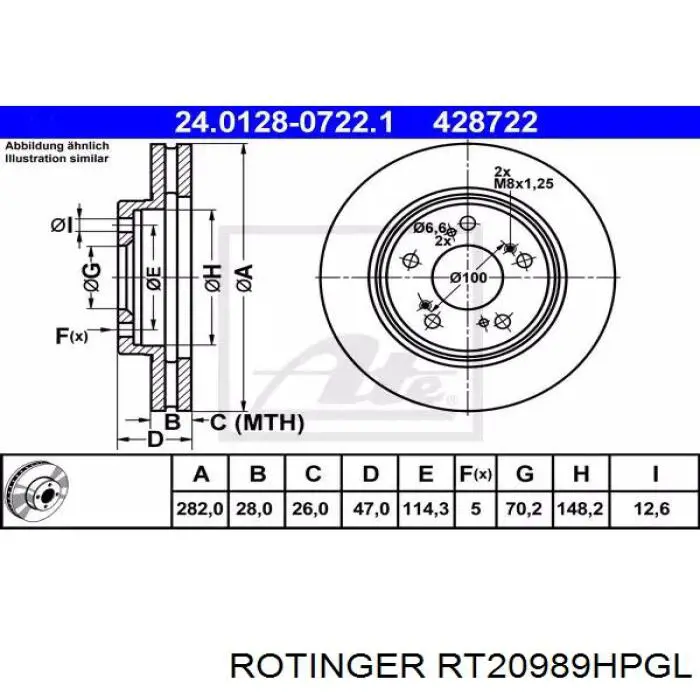 Передние тормозные диски RT20989HPGL Rotinger