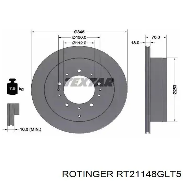 Купить RT21148GLT5 Rotinger Диск тормозной задний