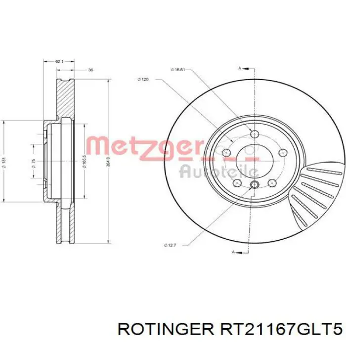 Тормоз дисковый передний Rotinger RT21167GLT5 цена, от 140.51 USD