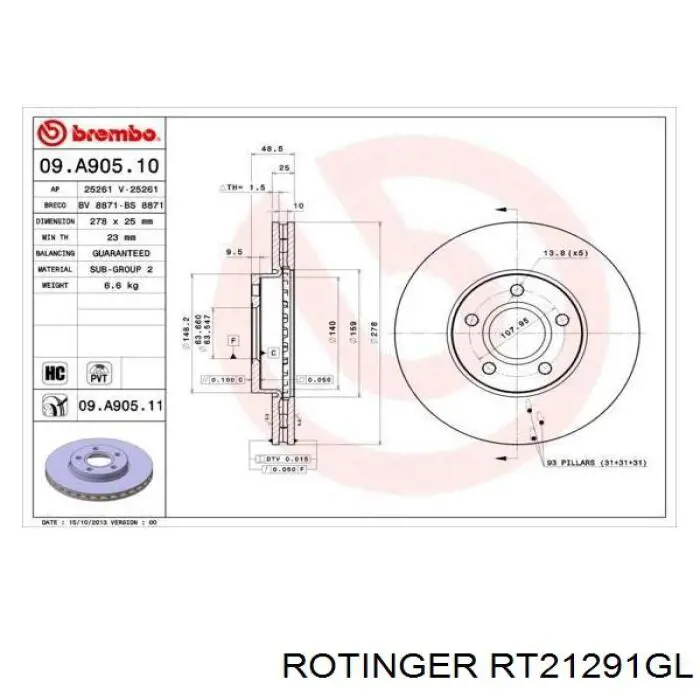 Тормоз дисковый передний Rotinger RT21291GL цена, от 36.06 USD