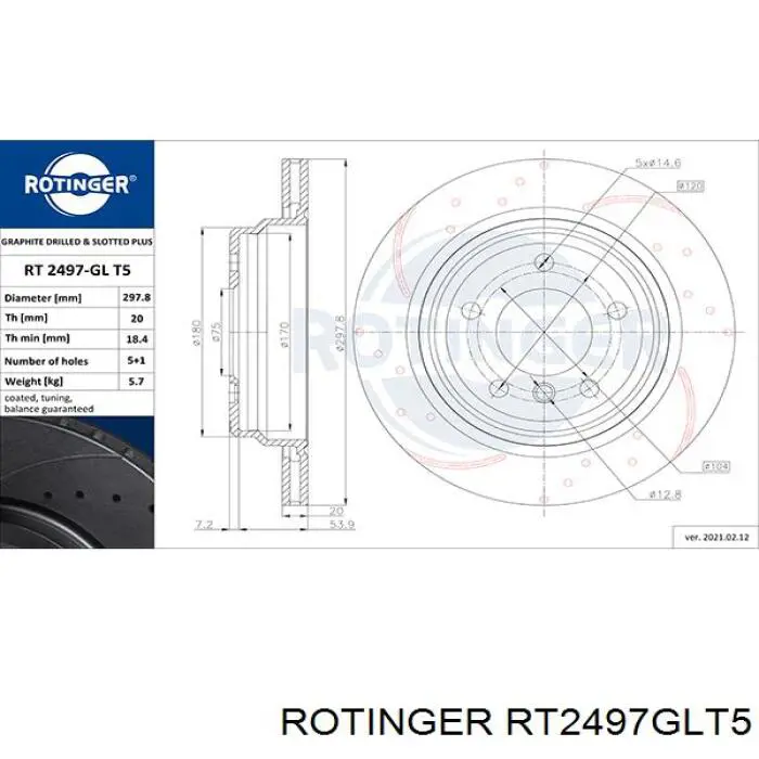 Disco de freno trasero RT2497GLT5 Rotinger