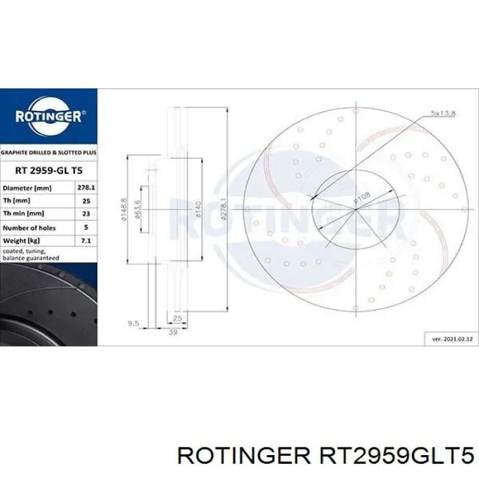 Диск гальмівний передній RT2959GLT5 Rotinger