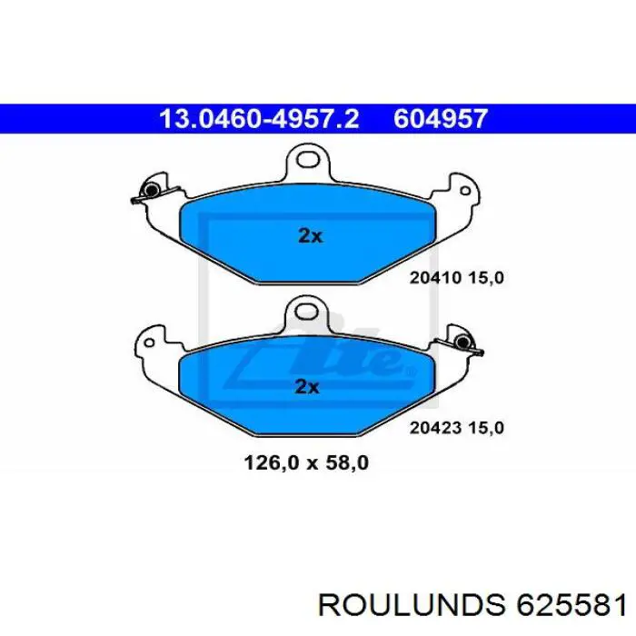 625581 Roulunds колодки тормозные задние дисковые
