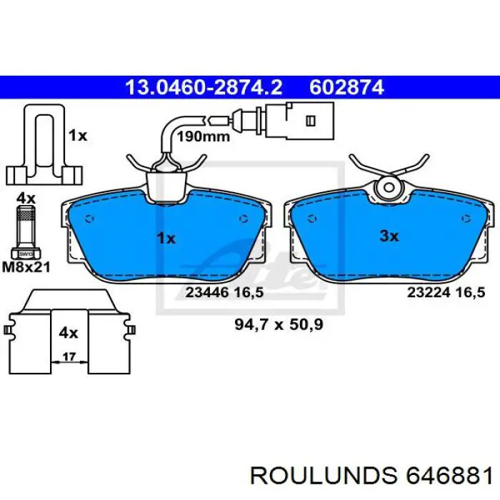 Задние тормозные колодки 646881 Roulunds