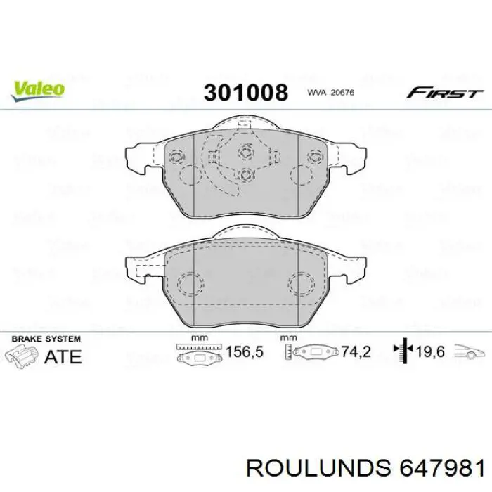 Передние тормозные колодки 647981 Roulunds