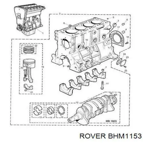 Вкладыши коленвала коренные, комплект, стандарт (STD) Rover BHM1153