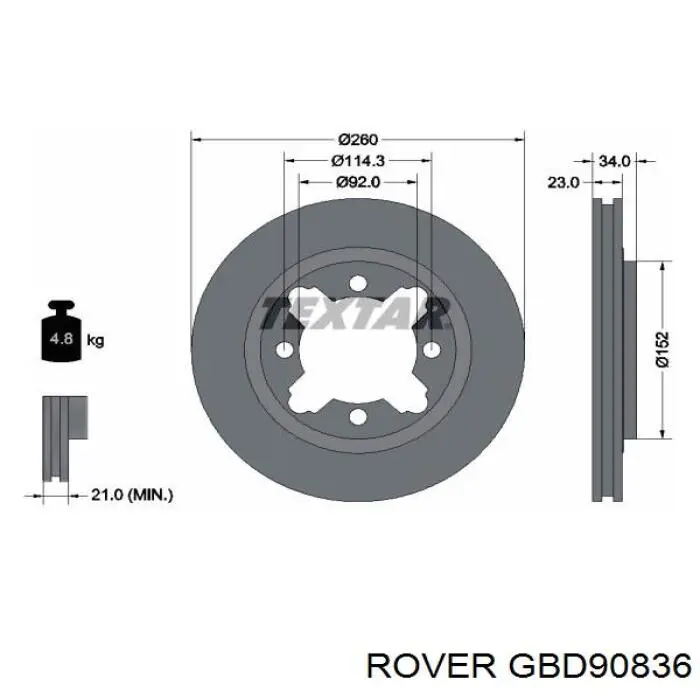 Передние тормозные диски GBD90836 Rover