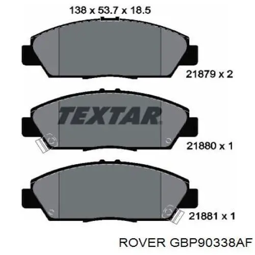 Колодки тормозные передние дисковые Rover GBP90338AF