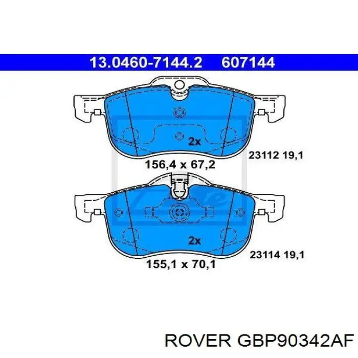 Колодки тормозные передние дисковые Rover GBP90342AF