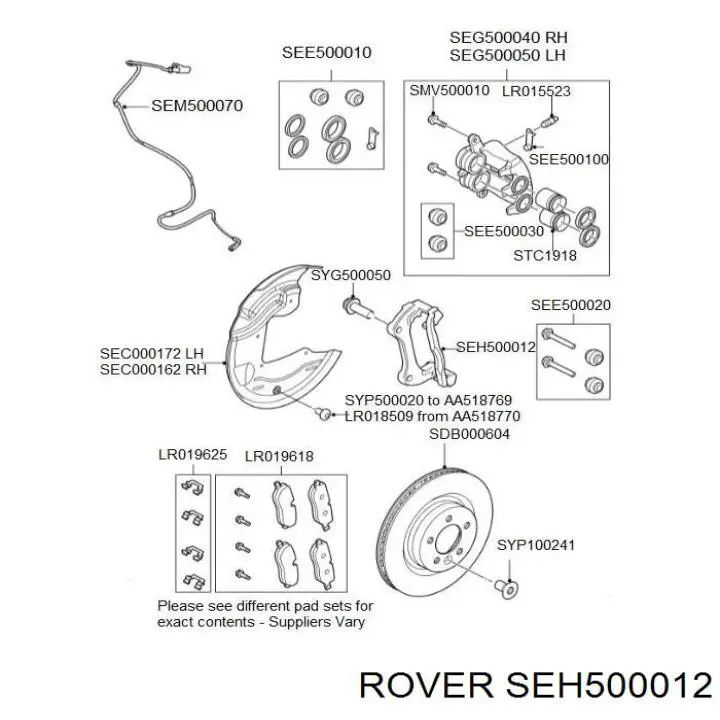 Скоба тормозного суппорта переднего SEH500012 Rover