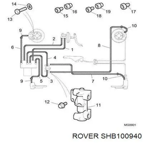 Задний тормозной шланг SHB100940 Rover