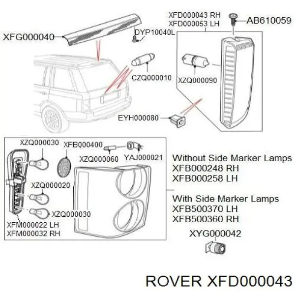 Фонарь заднего хода правый XFD000043 Rover