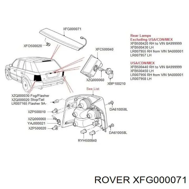 Стоп-сигнал задний дополнительный XFG000071 Rover