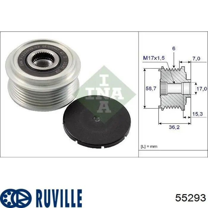 Шкив генератора 55293 Ruville